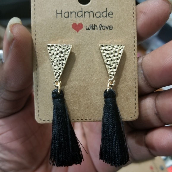 Jewelry - Handmade Black Triangle Tassel Earrings